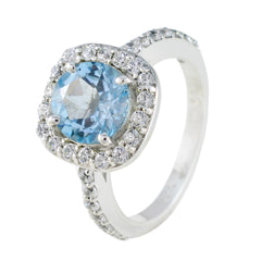 Blue Topaz Halo Egyptian Sterling Silver Blue Gemstone Slim Trendy Ring Jewellery