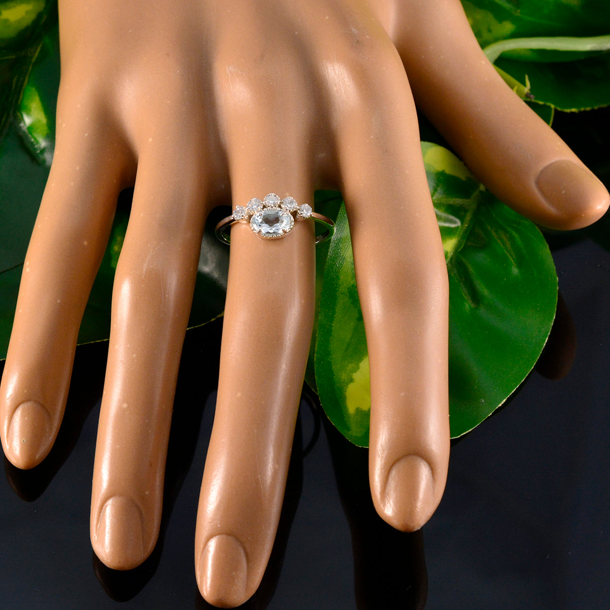 Blue Topaz Halo Japanese Sterling Silver Blue Gemstone Elegant  Abstract Ring Jewellery