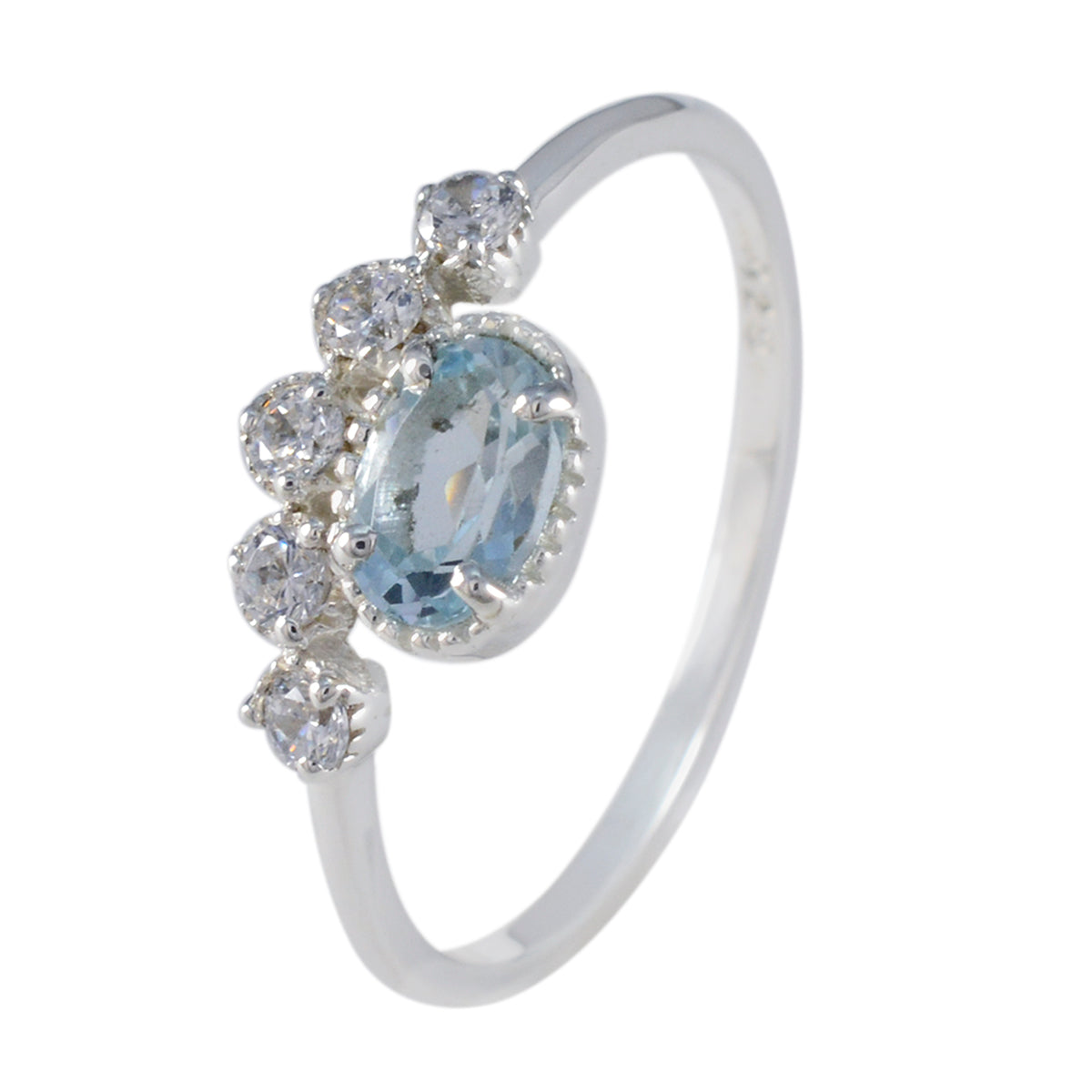 Bague élégante et abstraite en argent sterling avec topaze bleue et pierre précieuse bleue japonaise Image secondaire du produit