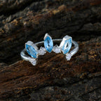 Blue Topaz Trilogy American 92.5 Silver Blue Gems Delicate crown Ring Jewellery