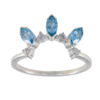 Blue Topaz Trilogy American 92.5 Silver Blue Gems Delicate crown Ring Jewellery