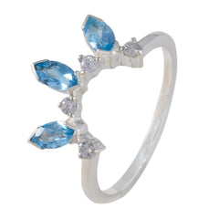 Blue Topaz Trilogy American 92.5 Silver Blue Gems Delicate crown Ring Jewellery