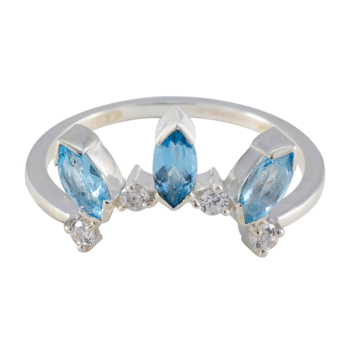 Blue Topaz Trilogy American 92.5 Silver Blue Gems Delicate crown Ring Jewellery