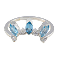 Blue Topaz Trilogy American 92.5 Silver Blue Gems Delicate crown Ring Jewellery