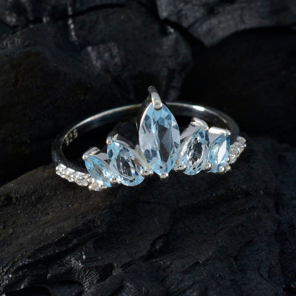 Blue Topaz Penta Turkish 925 Silver Blue Gems Elegant  crown Ring Jewellery