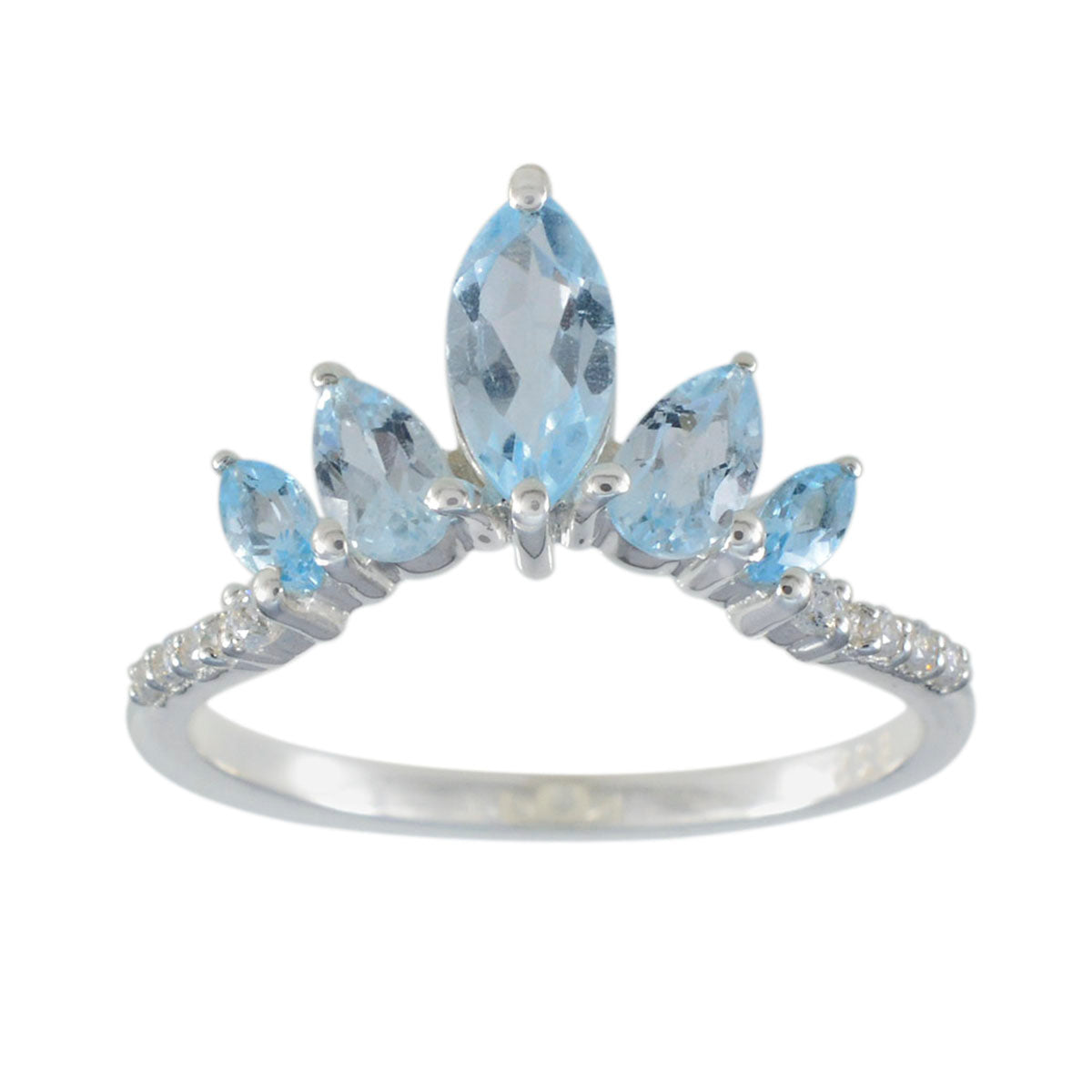 Blue Topaz Penta Turkish 925 Silver Blue Gems Elegant  crown Ring Jewellery Immagine principale del prodotto