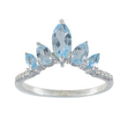 Blue Topaz Penta Turkish 925 Silver Blue Gems Elegant  crown Ring Jewellery
