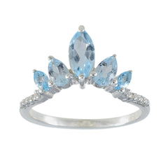 Blue Topaz Penta Turkish 925 Silver Blue Gems Elegant  crown Ring Jewellery