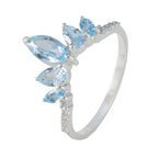 Blue Topaz Penta Turkish 925 Silver Blue Gems Elegant  crown Ring Jewellery