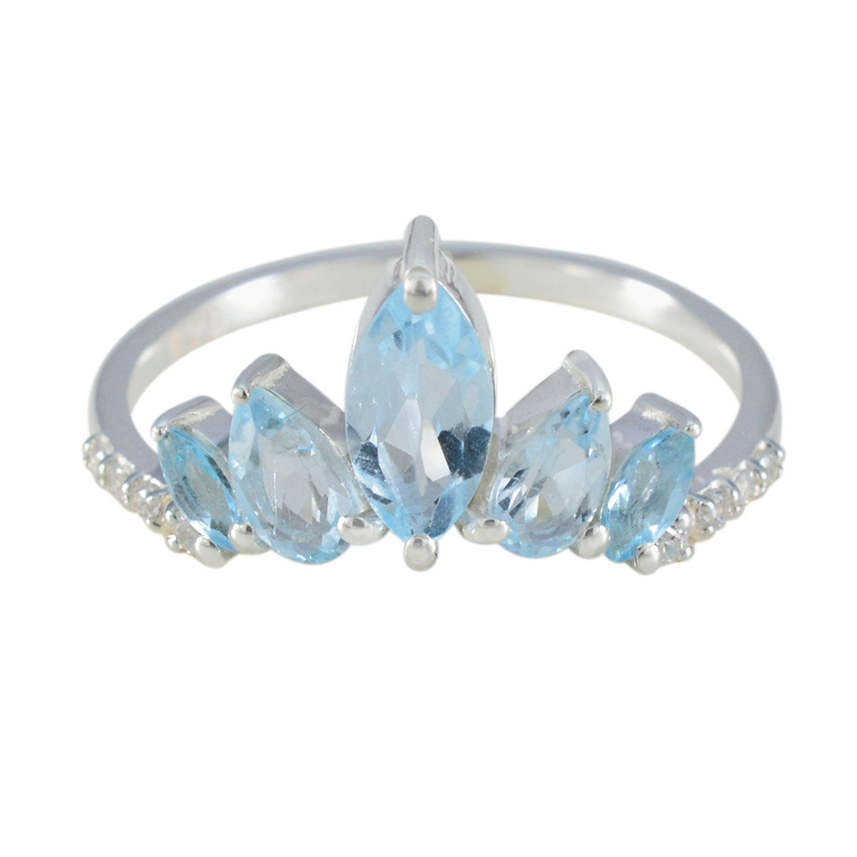 Blue Topaz Penta Turkish 925 Silver Blue Gems Elegant  crown Ring Jewellery