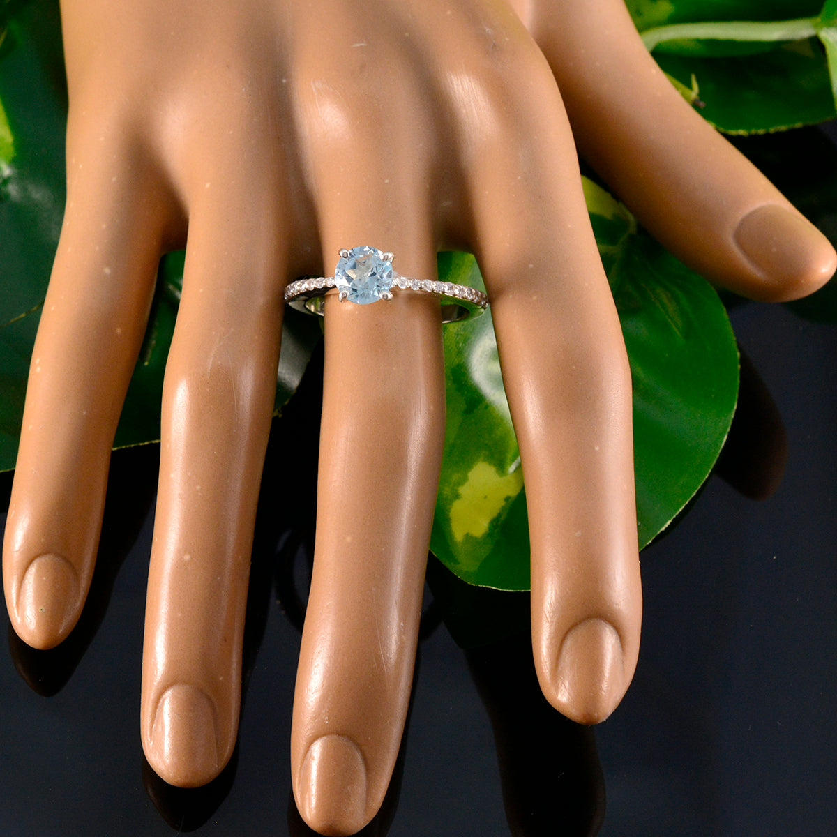 Blue Topaz Halo Turkish 925 Sterling Silver Blue Gemstone Whisper thin Romantic Ring Jewellery