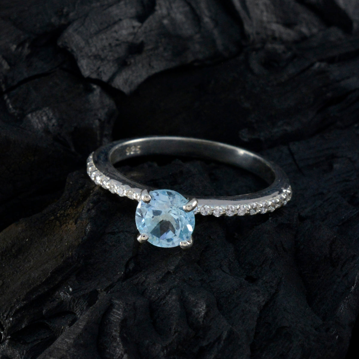 Blue Topaz Halo Turkish 925 Sterling Silver Blue Gemstone Whisper thin Romantic Ring Jewellery