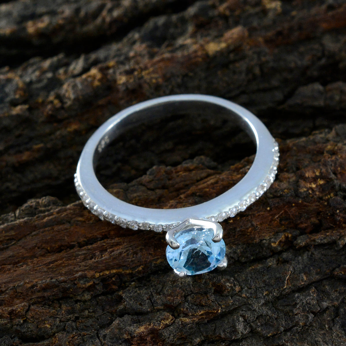 Blue Topaz Halo Turkish 925 Sterling Silver Blue Gemstone Whisper thin Romantic Ring Jewellery