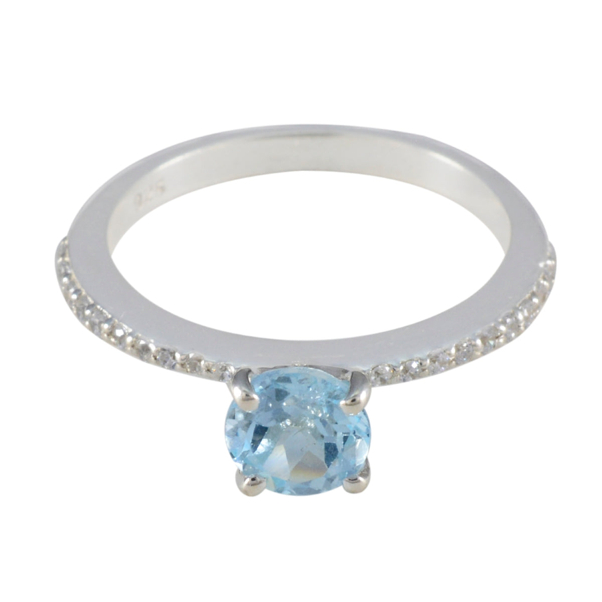 Blue Topaz Halo Turkish 925 Sterling Silver Blue Gemstone Whisper thin Romantic Ring Jewellery メイン画像