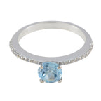 Blue Topaz Halo Turkish 925 Sterling Silver Blue Gemstone Whisper thin Romantic Ring Jewellery