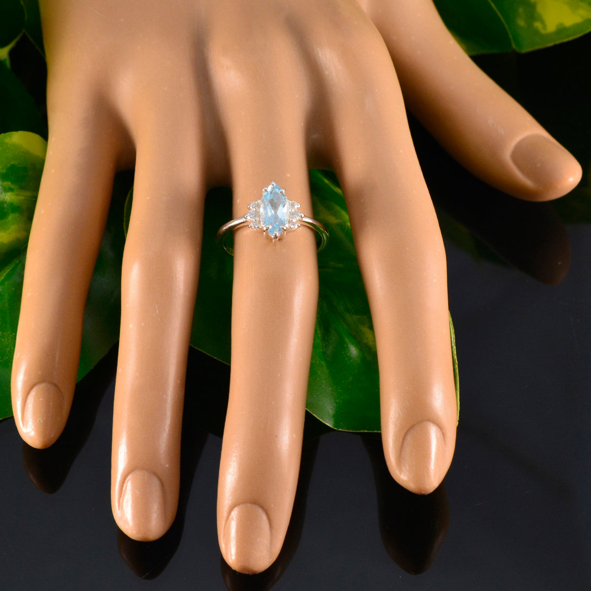 Blue Topaz Halo Japanese Sterling Silver Blue Gemstones Delicate Abstract Ring Jewelry