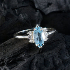 Blue Topaz Halo Japanese Sterling Silver Blue Gemstones Delicate Abstract Ring Jewelry