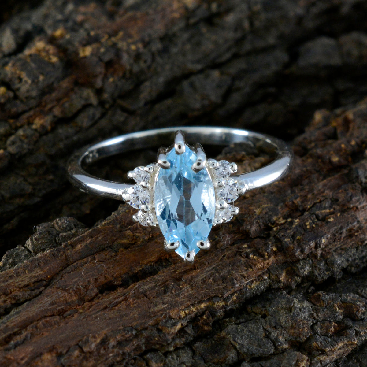 Blue Topaz Halo Japanese Sterling Silver Blue Gemstones Delicate Abstract Ring Jewelry