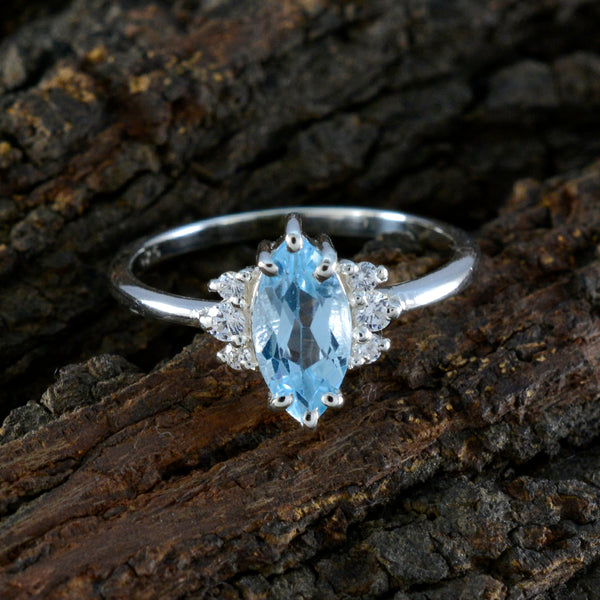 Blue Topaz Halo Japanese Sterling Silver Blue Gemstones Delicate Abstract Ring Jewelry