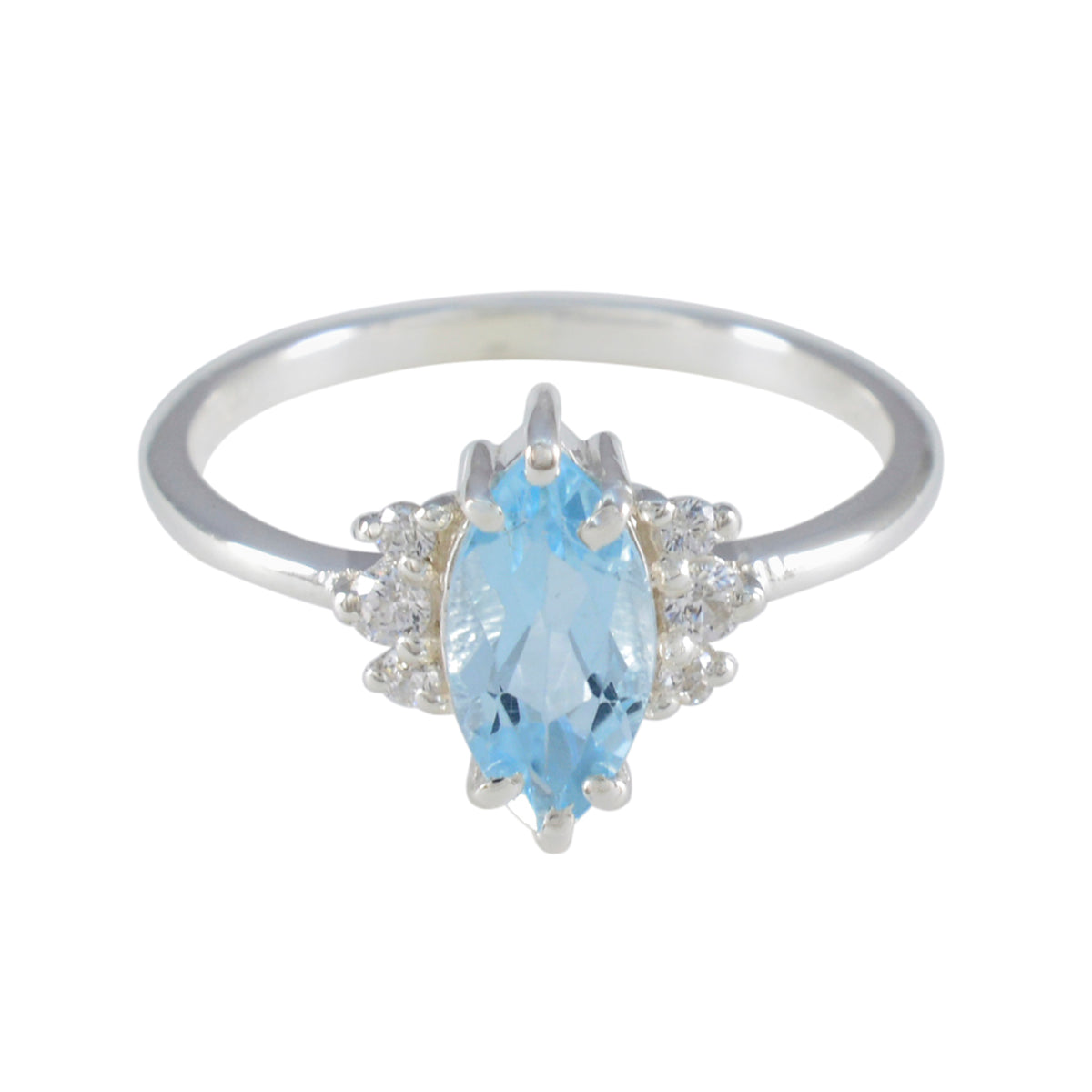 Blue Topaz Halo Japanese Sterling Silver Blue Gemstones Delicate Abstract Ring Jewelry メイン画像