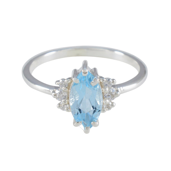 Blue Topaz Halo Japanese Sterling Silver Blue Gemstones Delicate Abstract Ring Jewelry
