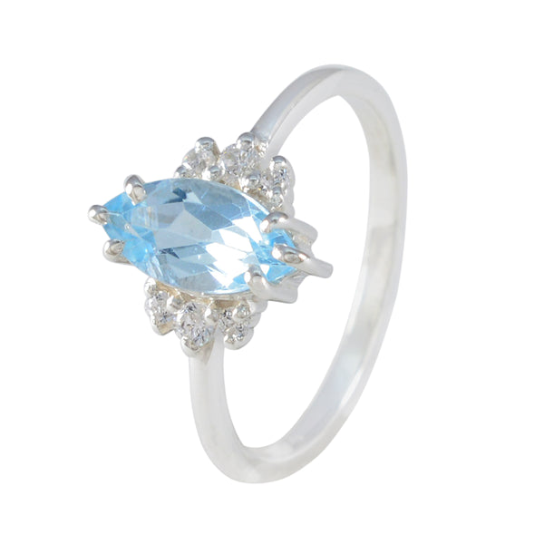 Blue Topaz Halo Japanese Sterling Silver Blue Gemstones Delicate Abstract Ring Jewelry