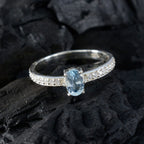 Blue Topaz Halo Korean 925 Sterling Silver Blue Gemstones Delicate Feminine Ring Jewellery