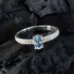 Blue Topaz Halo Korean 925 Sterling Silver Blue Gemstones Delicate Feminine Ring Jewellery