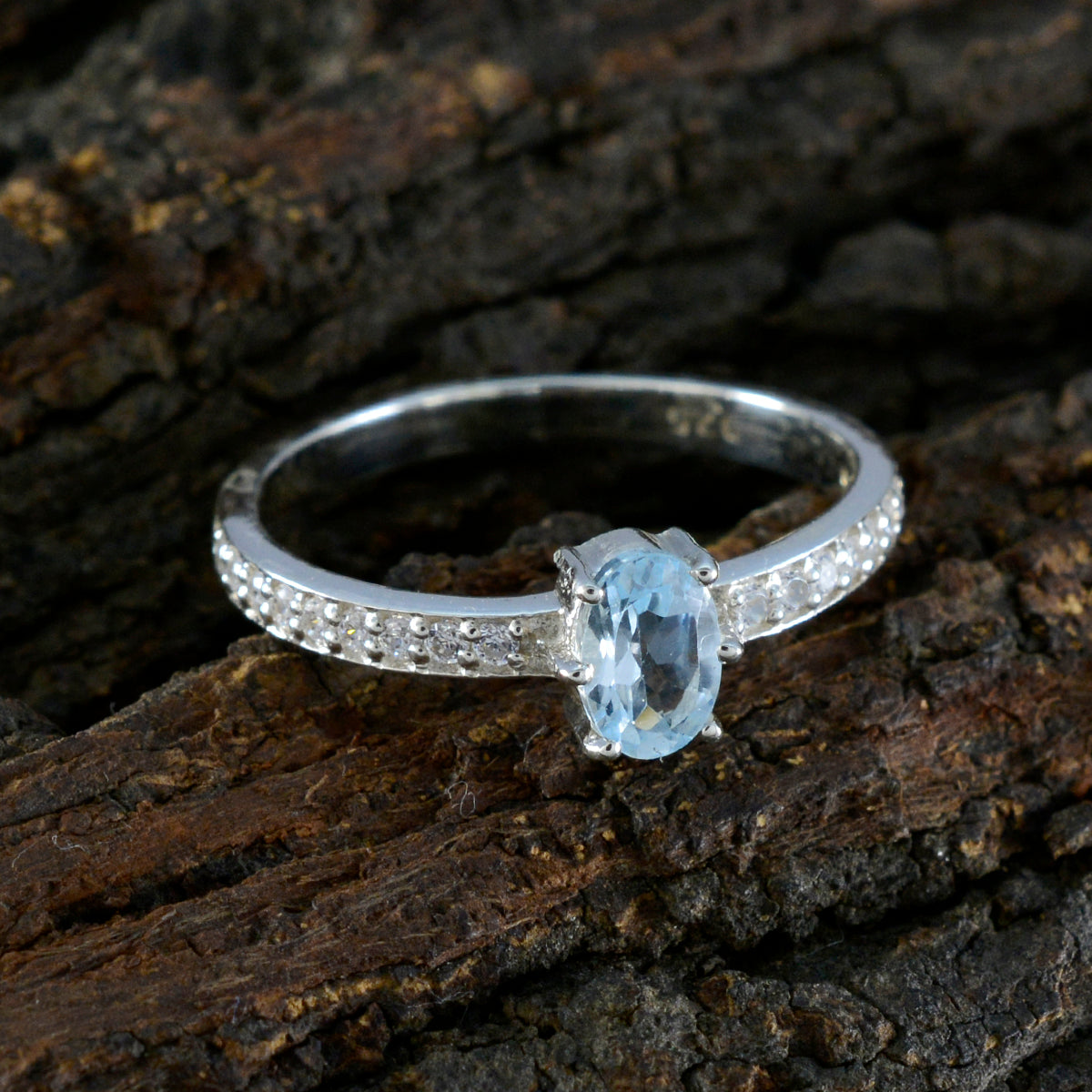 Blue Topaz Halo Korean 925 Sterling Silver Blue Gemstones Delicate Feminine Ring Jewellery