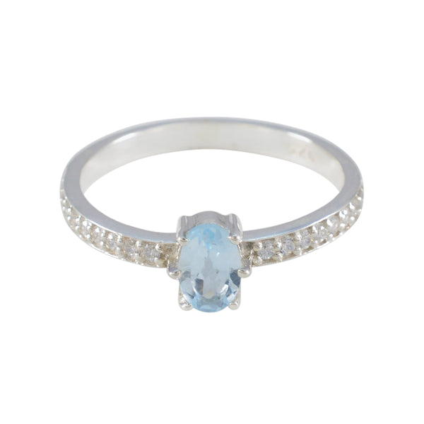 Blauer Topas Halo Koreanisch 925 Sterling Silber Blaue Edelsteine Zarter Feminin Ring Schmuck