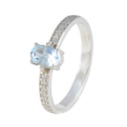 Blue Topaz Halo Korean 925 Sterling Silver Blue Gemstones Delicate Feminine Ring Jewellery