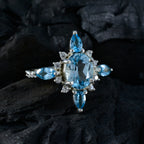 Blue Topaz Penta French 92.5 Silver Blue Gems Tiny Abstract Ring Jewellery