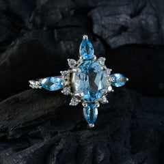 Blue Topaz Penta French 92.5 Silver Blue Gems Tiny Abstract Ring Jewellery