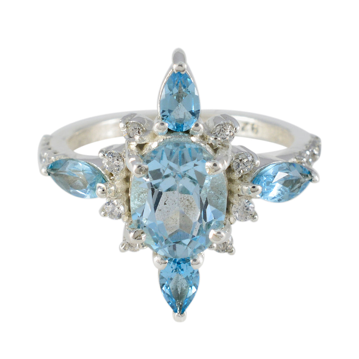 Blue Topaz Penta French 92.5 Silver Blue Gems Tiny Abstract Ring Jewellery Image principale du produit