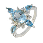 Blue Topaz Penta French 92.5 Silver Blue Gems Tiny Abstract Ring Jewellery