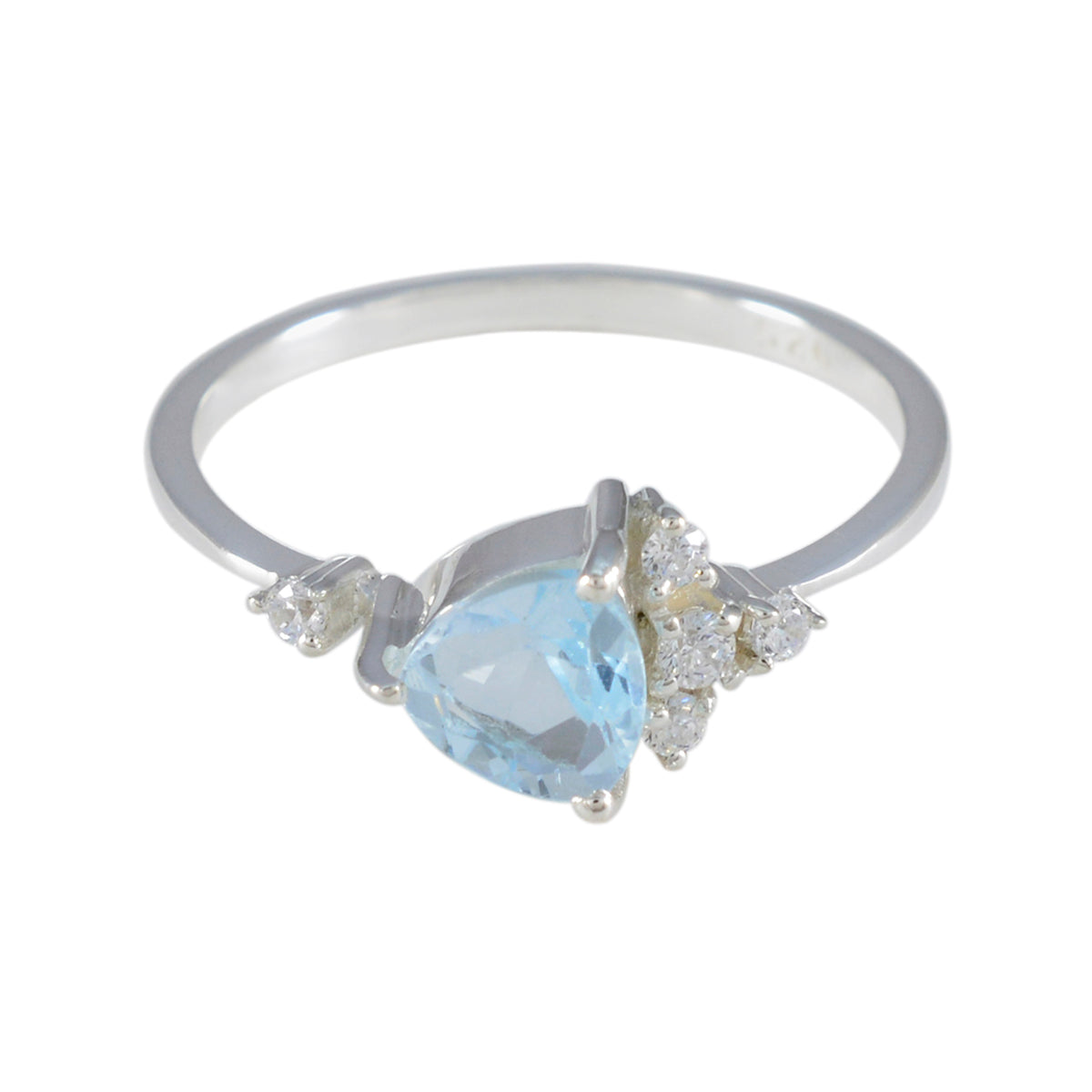 Blue Topaz Halo Japanese 925 Silver Blue Gemstone Delicate Modern Ring Jewellery メイン画像