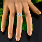 Blue Topaz Halo Turkish 925 Silver Blue Gems Delicate Abstract Ring Jewelry