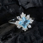 Blue Topaz Halo Turkish 925 Silver Blue Gems Delicate Abstract Ring Jewelry