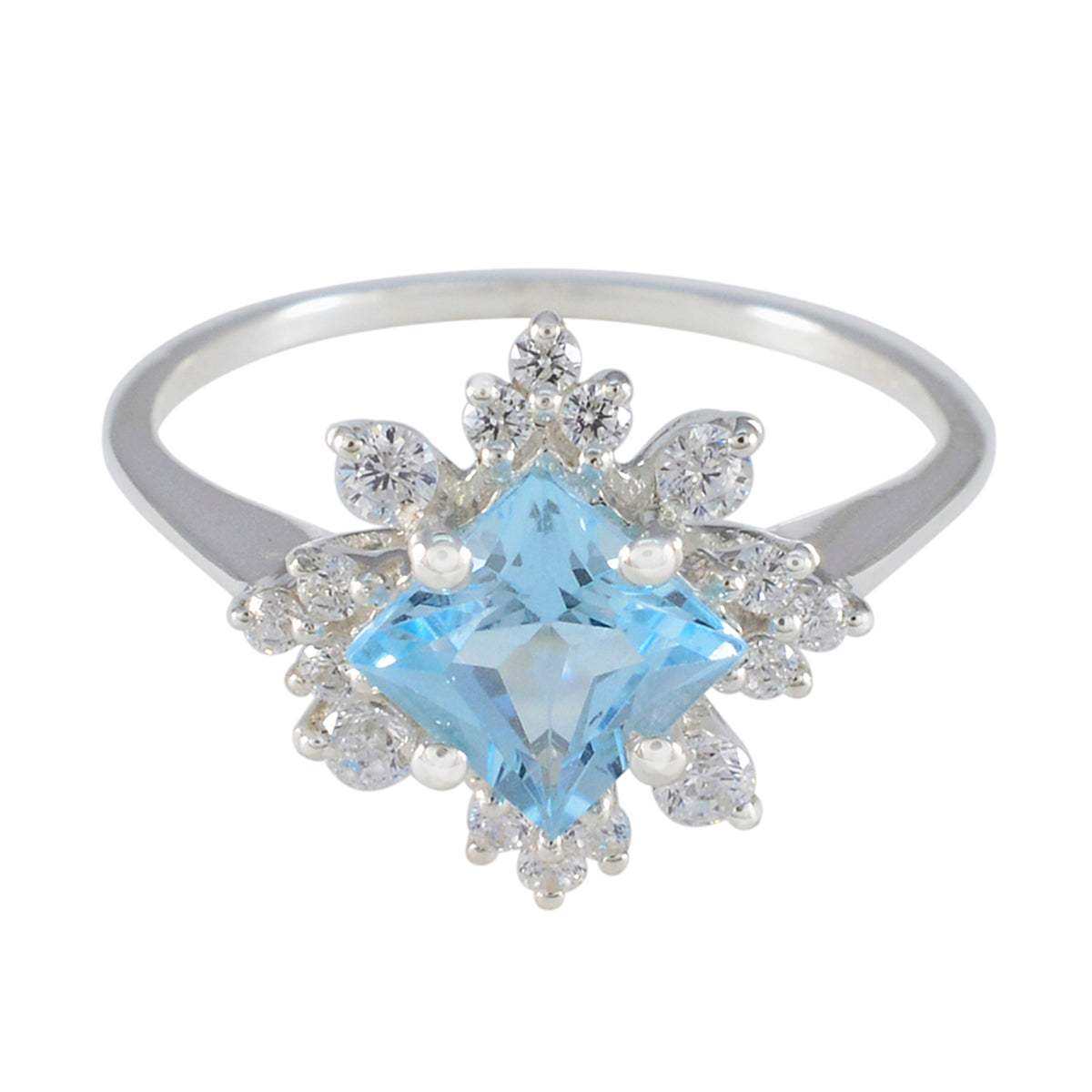 Blue Topaz Halo Turkish 925 Silver Blue Gems Delicate Abstract Ring Jewelry Image principale du produit