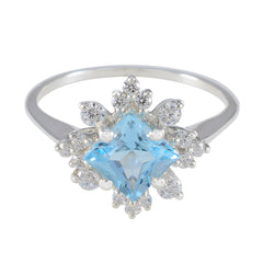 Blue Topaz Halo Turkish 925 Silver Blue Gems Delicate Abstract Ring Jewelry