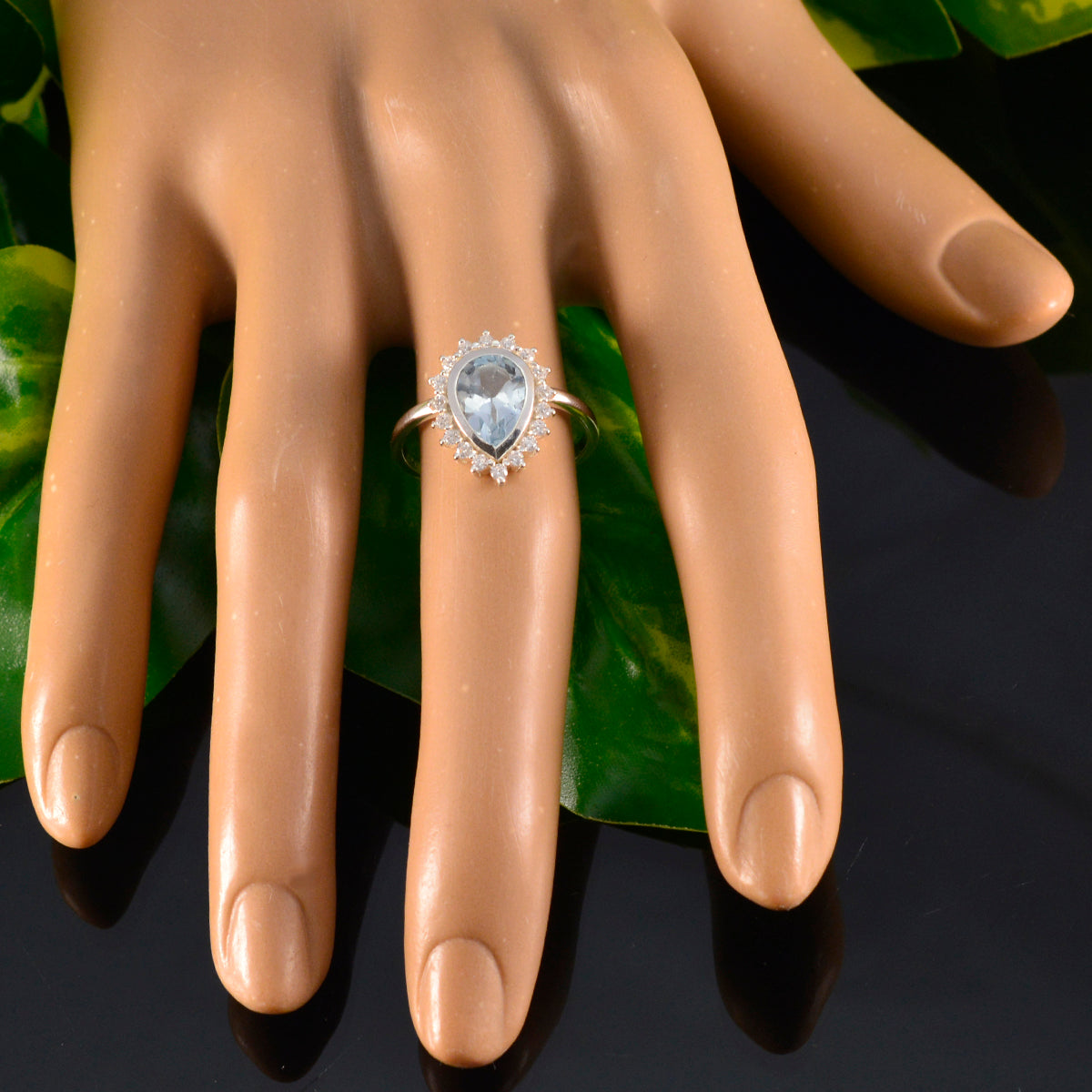 Blue Topaz Halo Korean 925 Sterling Silver Blue Gemstones Whisper thin Sophisticated Ring Jewelry