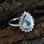 Blue Topaz Halo Korean 925 Sterling Silver Blue Gemstones Whisper thin Sophisticated Ring Jewelry