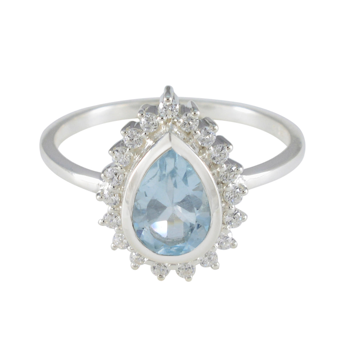 Blue Topaz Halo Korean 925 Sterling Silver Blue Gemstones Whisper thin Sophisticated Ring Jewelry