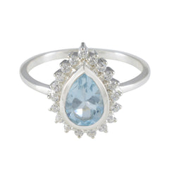 Blue Topaz Halo Korean 925 Sterling Silver Blue Gemstones Whisper thin Sophisticated Ring Jewelry