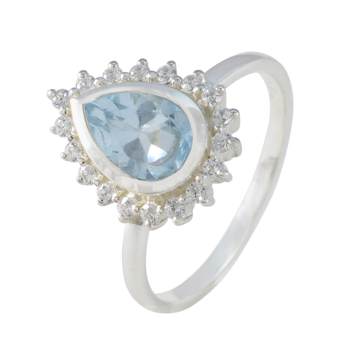 Blue Topaz Halo Korean 925 Sterling Silver Blue Gemstones Whisper thin Sophisticated Ring Jewelry