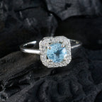Blue Topaz Halo Korean 92.5 Silver Blue Gems Delicate Abstract Ring Jewelry