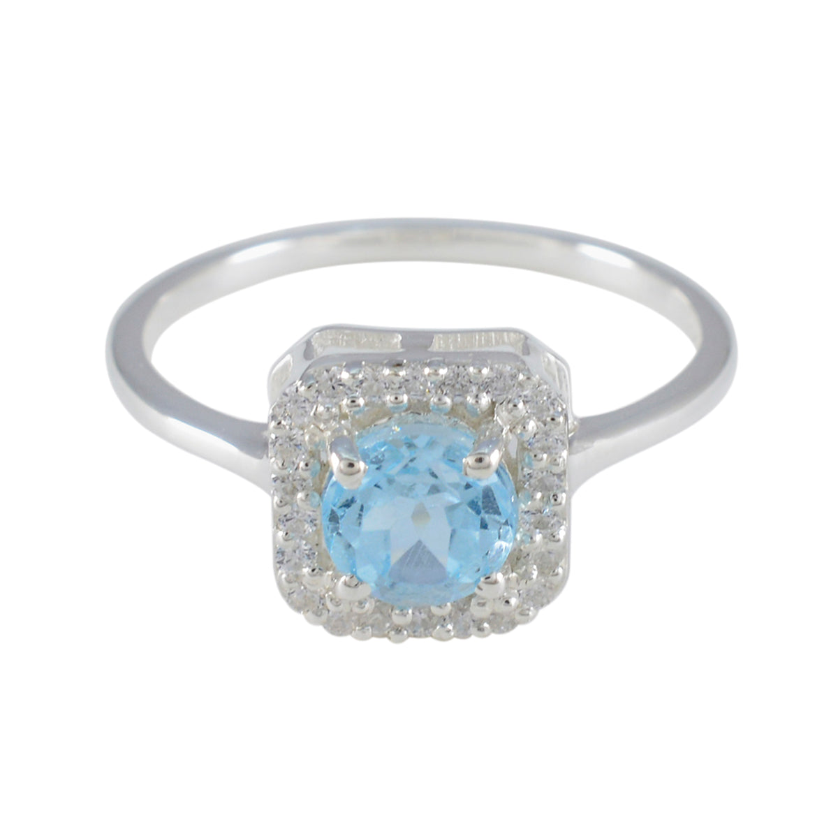 Blue Topaz Halo Korean 92.5 Silver Blue Gems Delicate Abstract Ring Jewelry メイン画像
