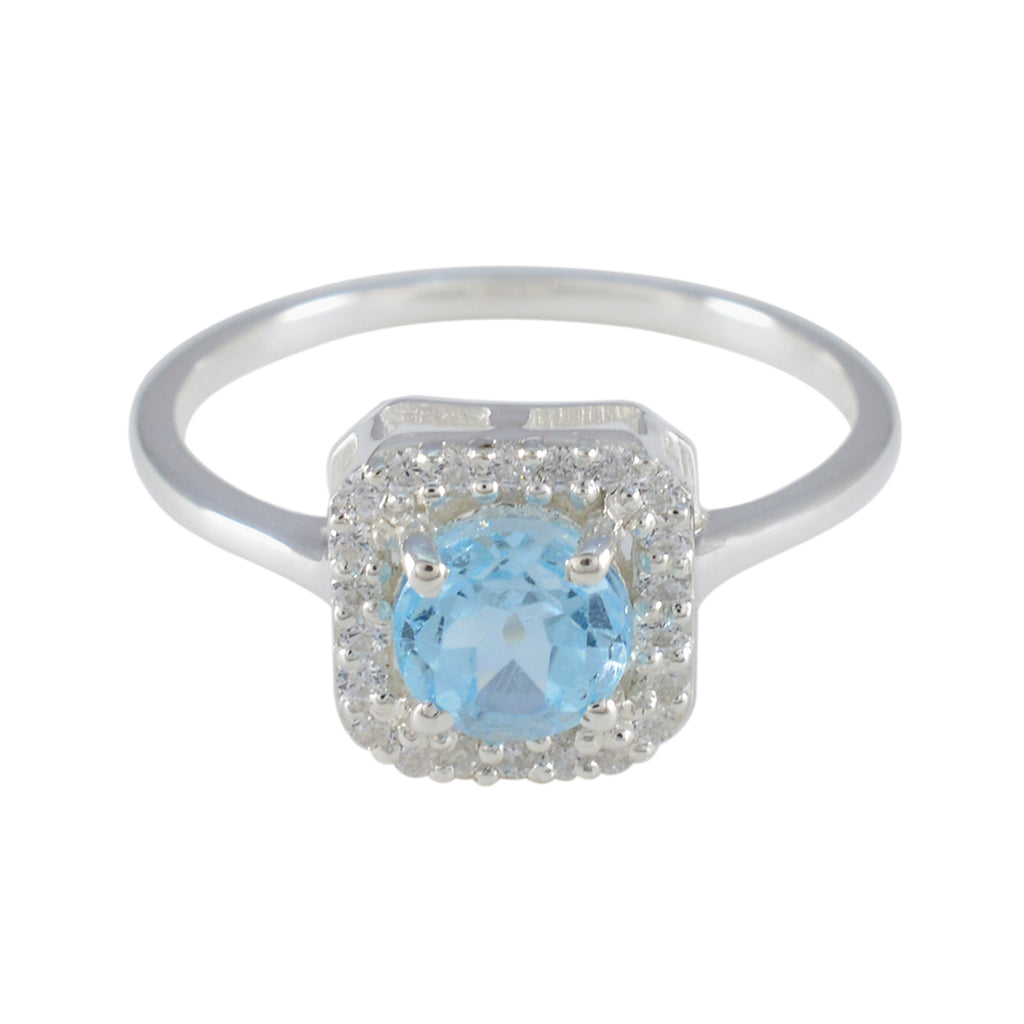 Blue Topaz Halo Korean 92.5 Silver Blue Gems Delicate Abstract Ring Jewelry