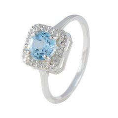 Blue Topaz Halo Korean 92.5 Silver Blue Gems Delicate Abstract Ring Jewelry