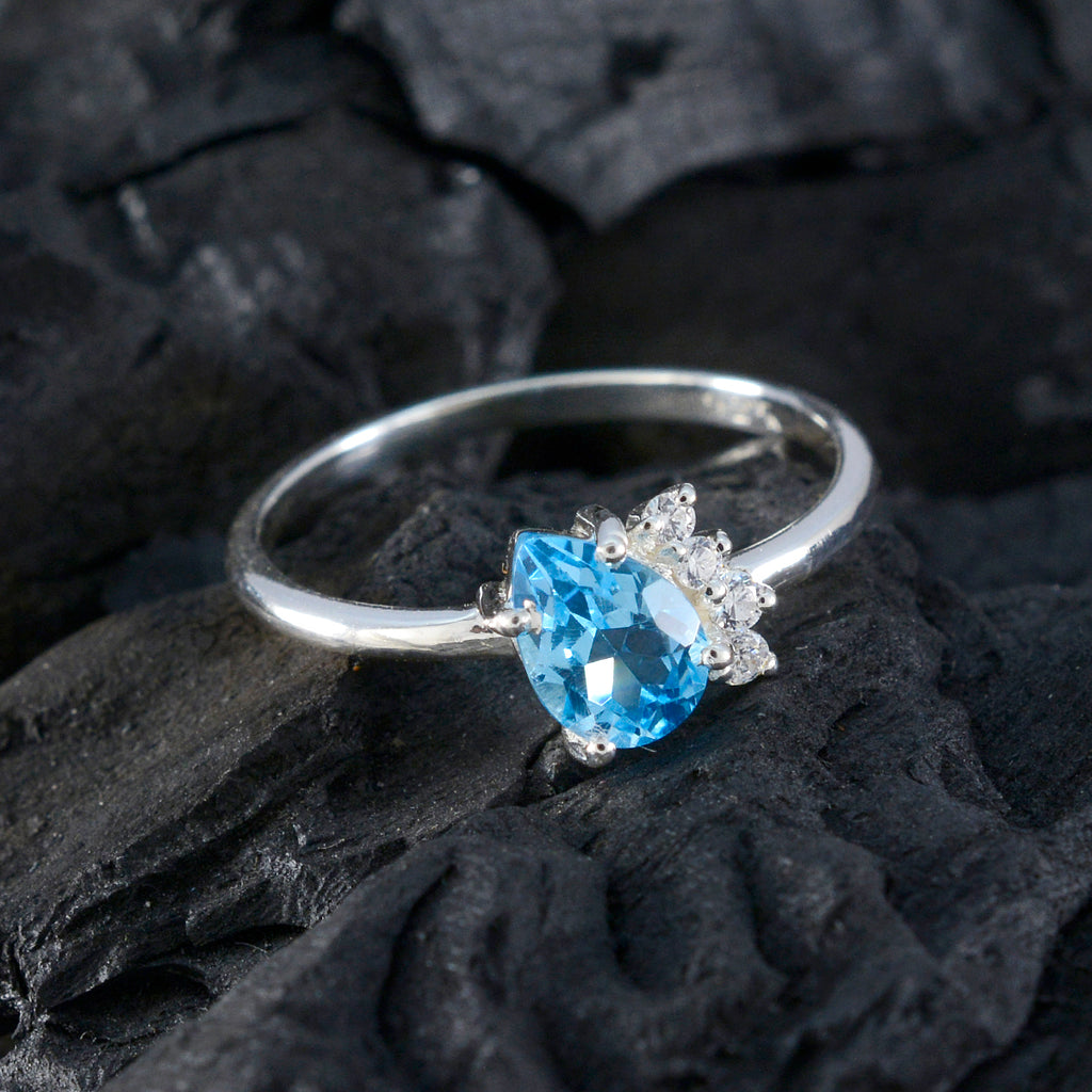 Blue Topaz Halo Korean 925 Silver Blue Gems Elegant  Contemporary Ring Jewellery
